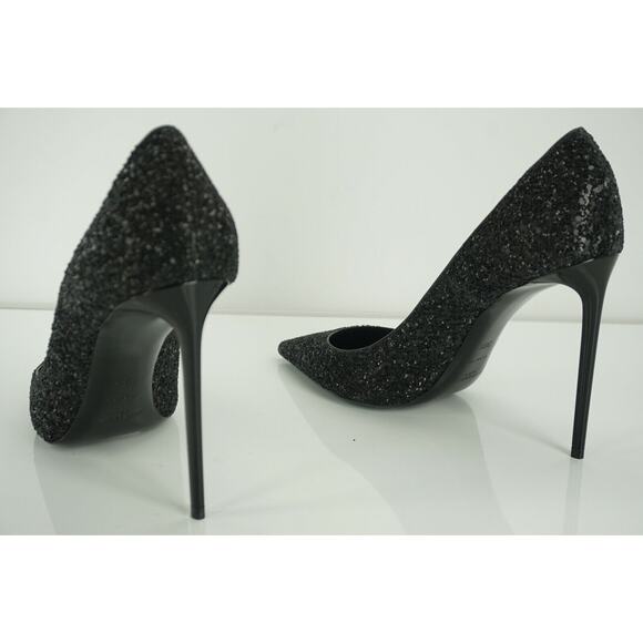 Saint Laurent Zoe 110MM Super Black Glitter Pointy Toe Pumps SZ 38.5 NIB $795 - Picture 3 of 11
